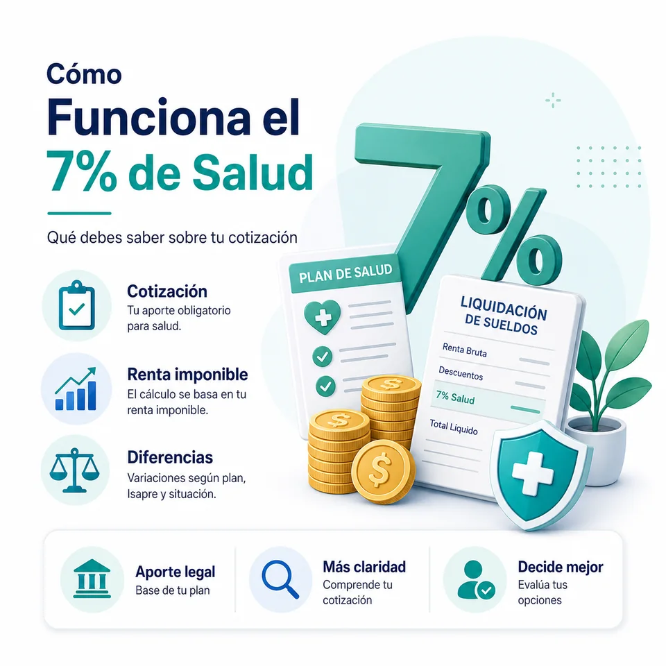 Infografía Cotizador Isapre sobre cómo funciona el 7 por ciento de salud