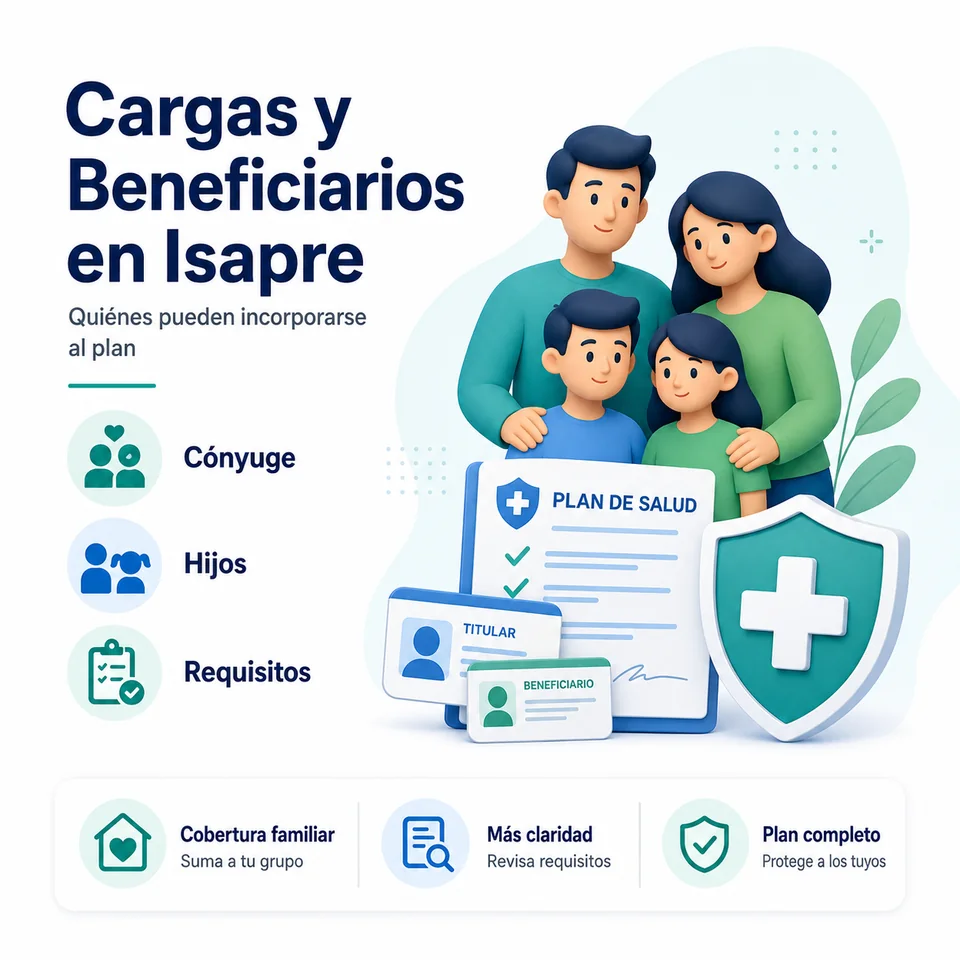 Infografía Cotizador Isapre sobre cargas y beneficiarios de un plan de salud
