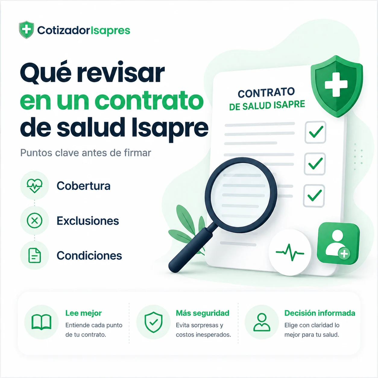 Infografía Cotizador Isapre sobre qué revisar en un contrato de salud Isapre