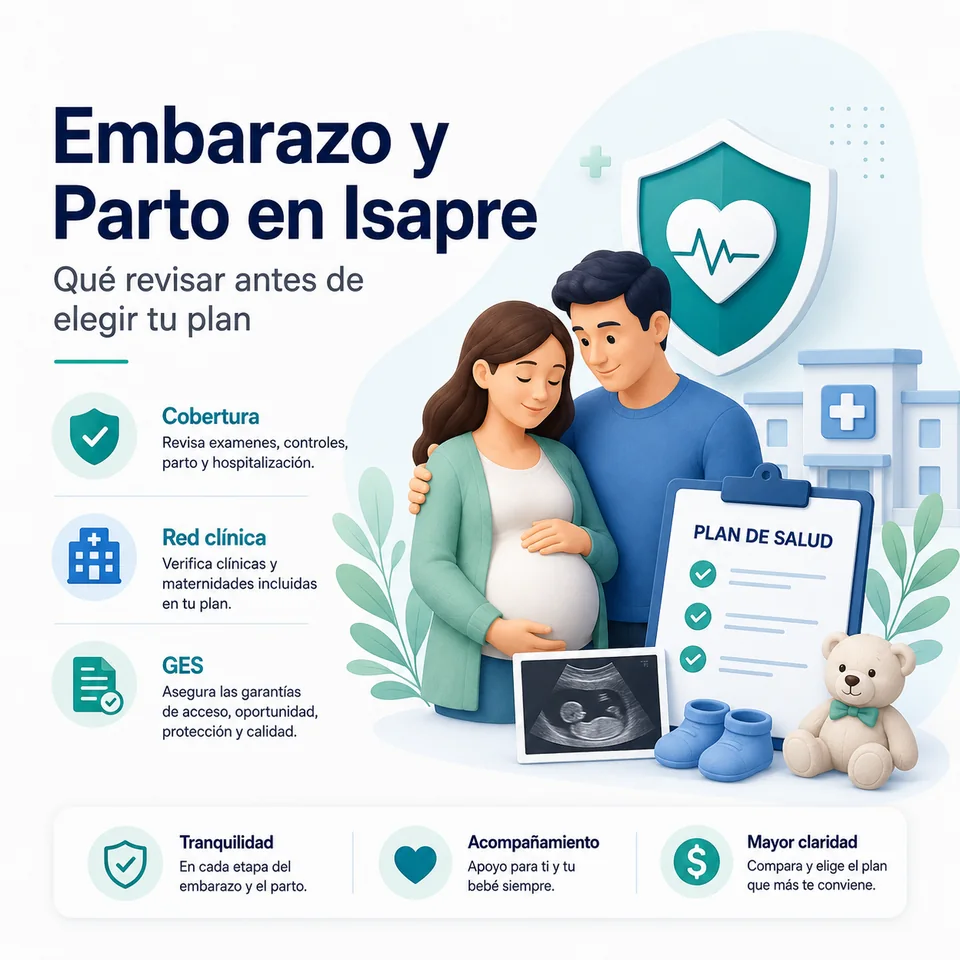 Infografía Cotizador Isapre sobre embarazo, parto y cobertura de salud