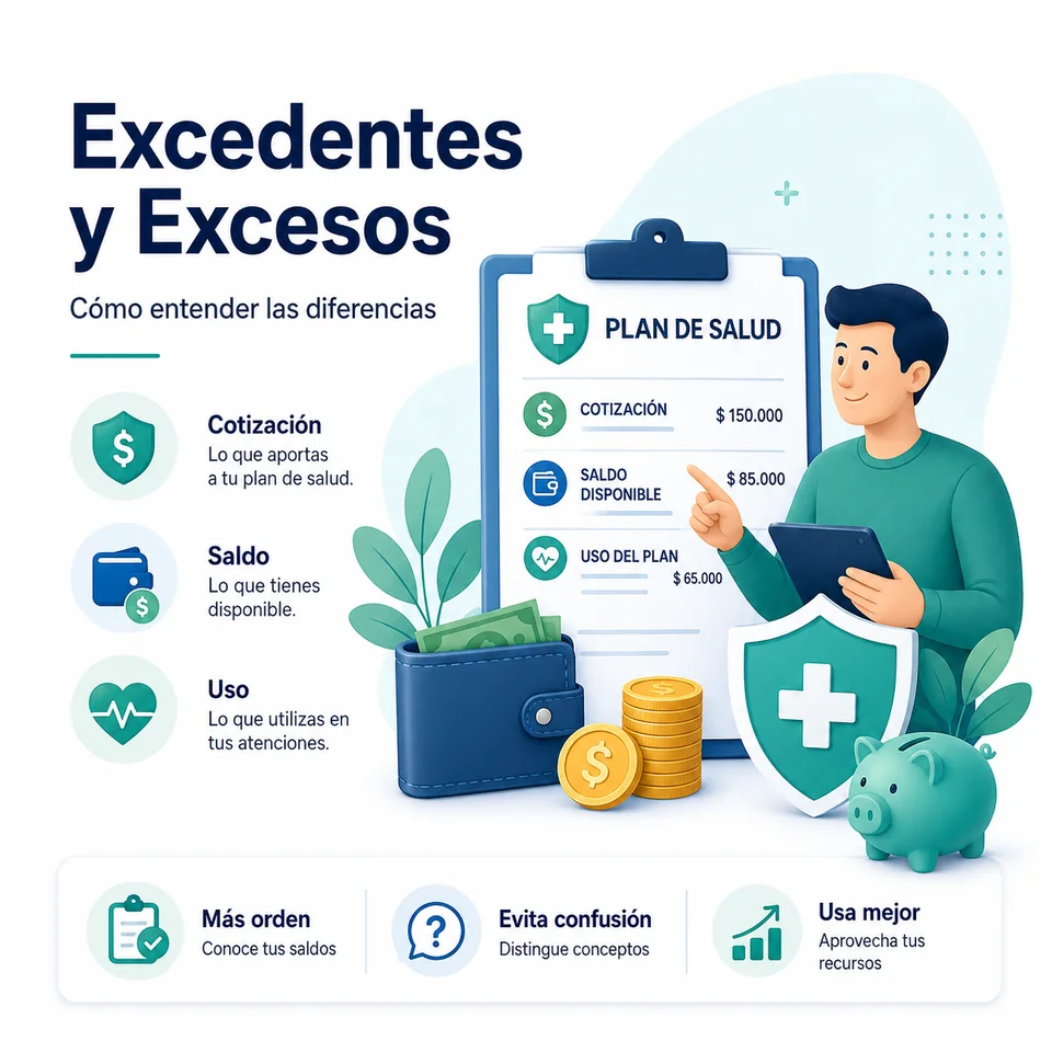 Infografía Cotizador Isapre sobre excedentes y excesos de cotización