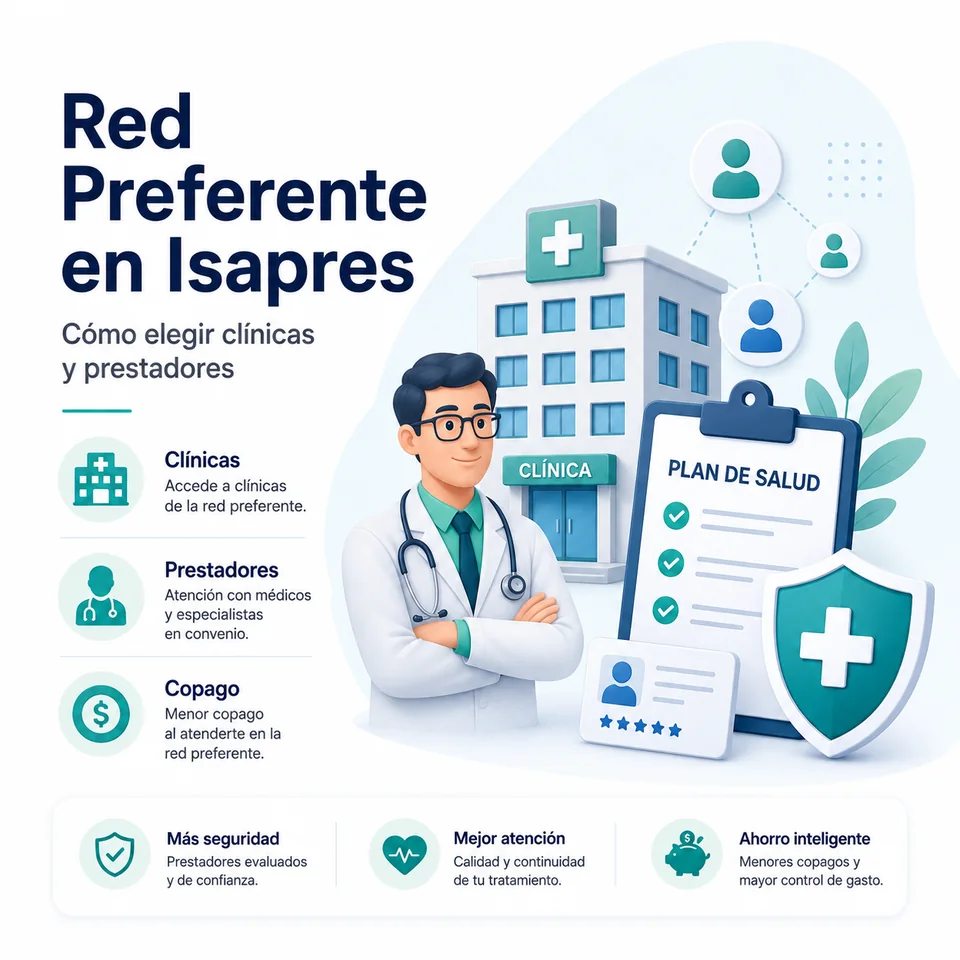 Infografía Cotizador Isapre sobre red preferente de clínicas y prestadores